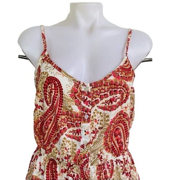 Forever 21 Y2K Paisley Floral Orange Multi Color Button Dress Size M - Picture 3 of 10